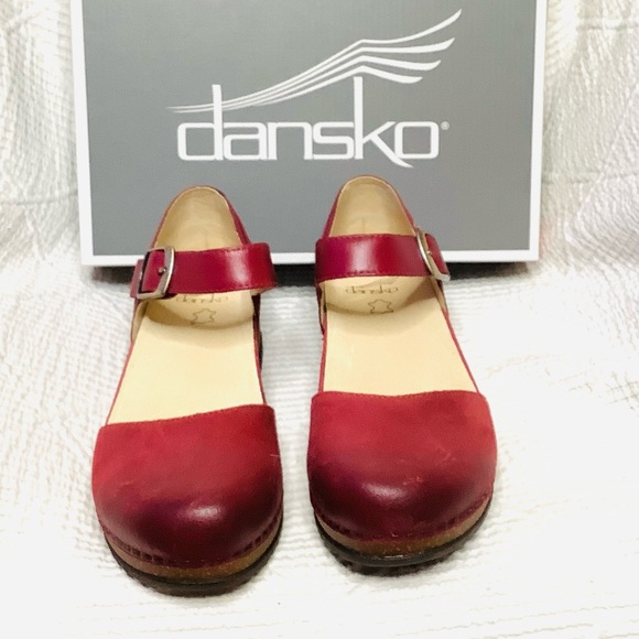Dansko Mae Red Leather Mary Jane Clogs Comfort Shoes Adjustable Buckle Strap - Picture 2 of 14